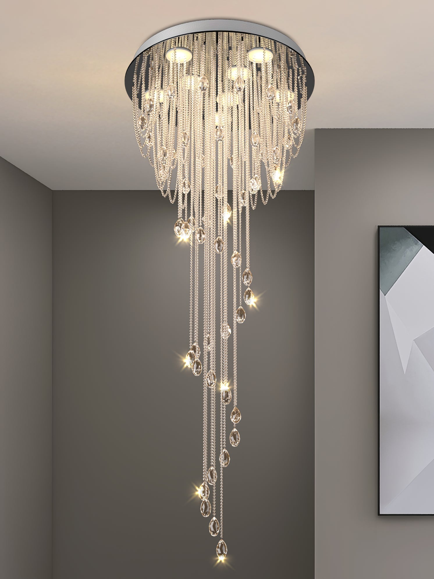 Classic Spiral Chandelier with Stainless Steel and Crystal