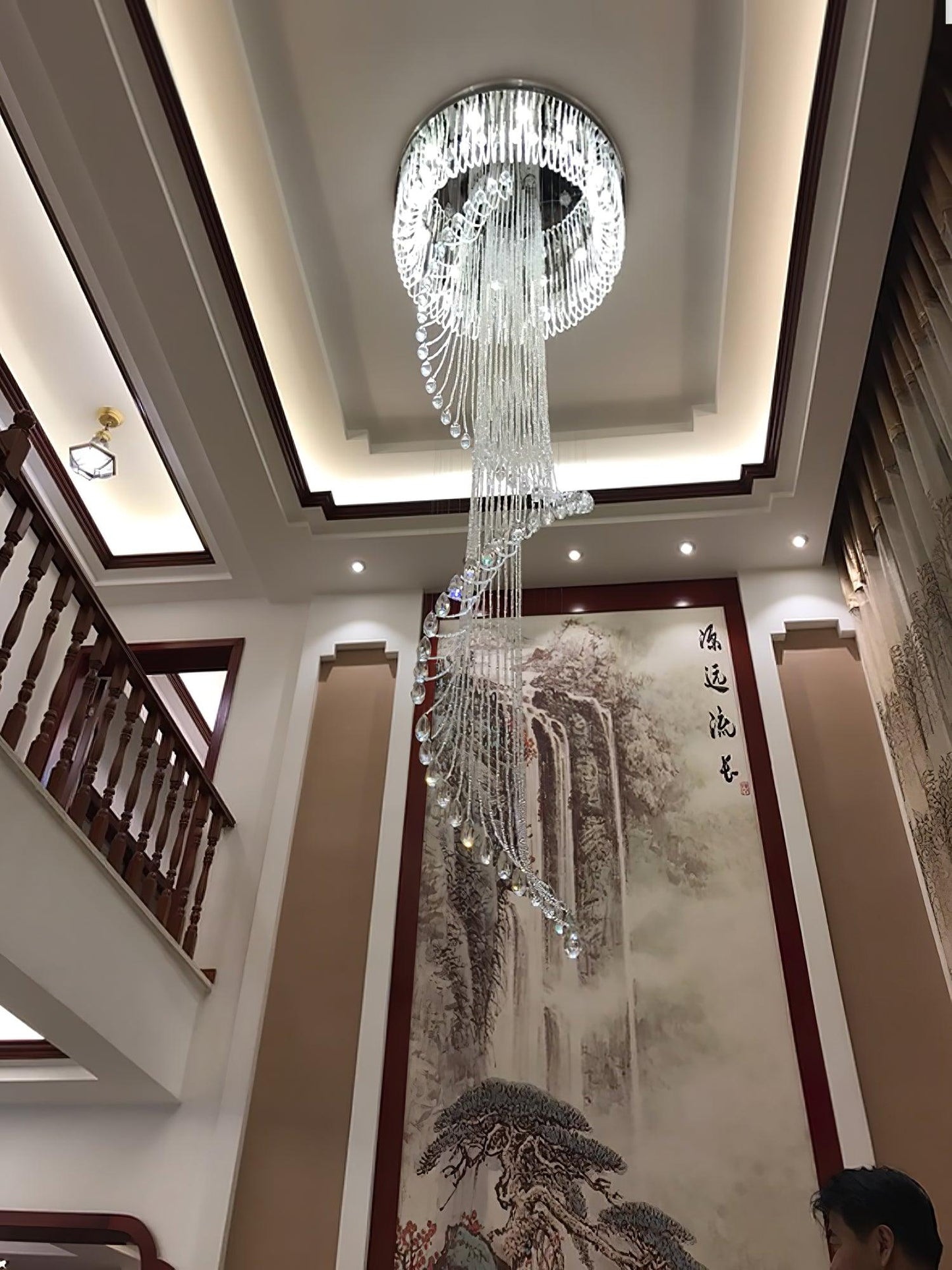 Classic Spiral Chandelier with Stainless Steel and Crystal
