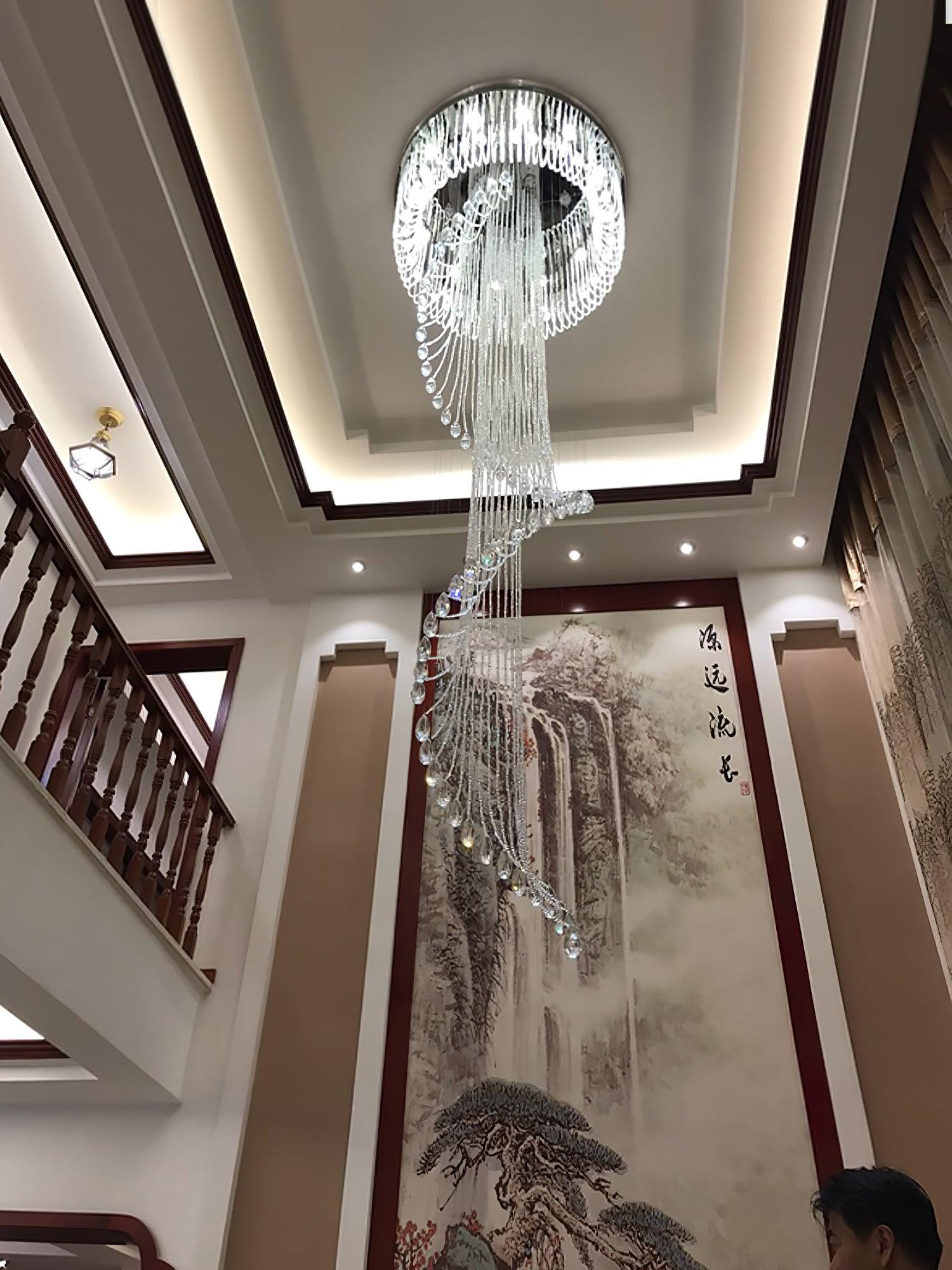 Classic Spiral Chandelier with Stainless Steel and Crystal