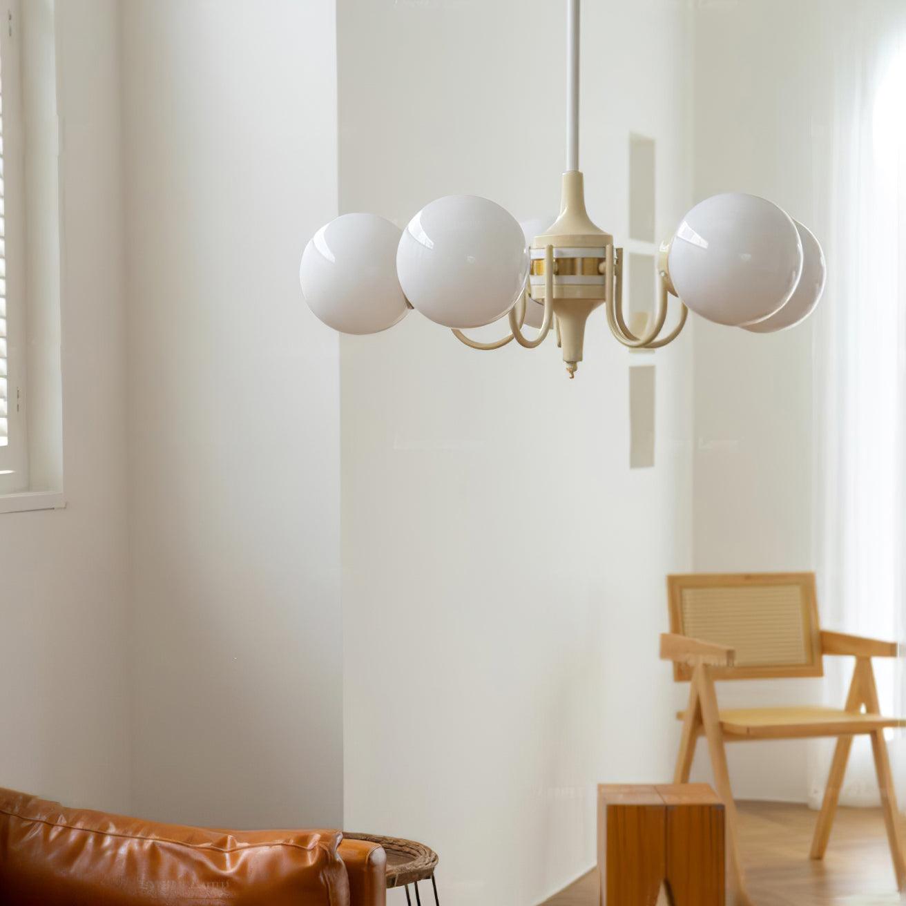 Cream Glass Ball Chandelier, Modern Elegance for Home