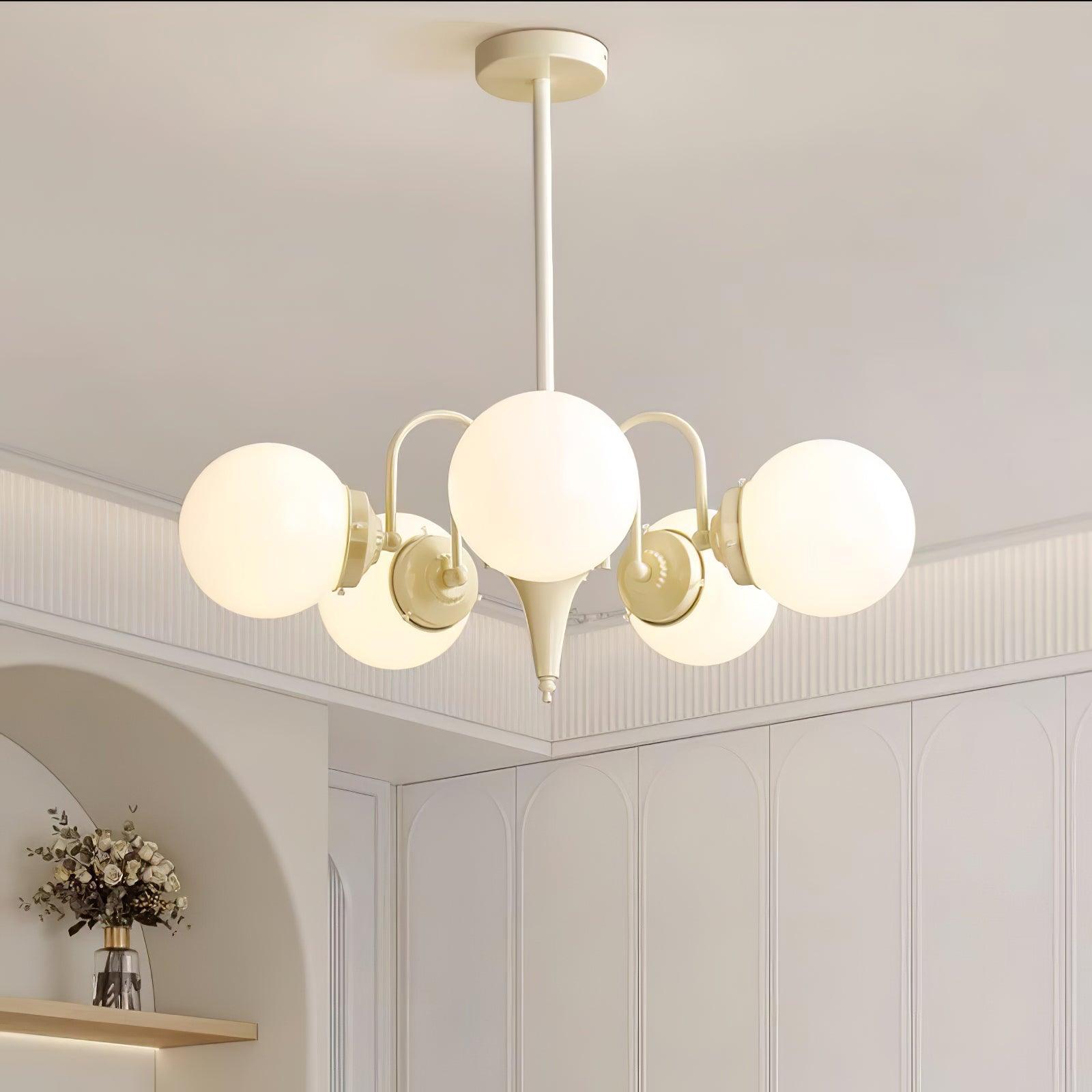 Cream Glass Ball Chandelier, Modern Elegance for Home