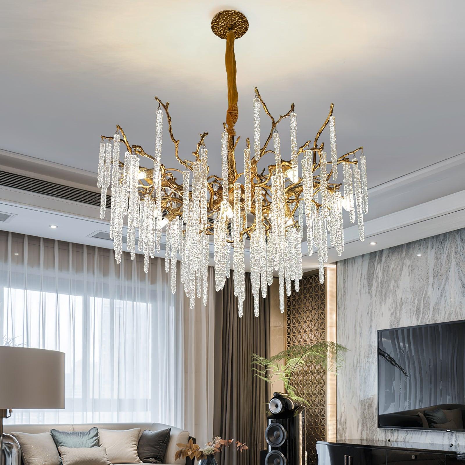 Crystal Icicles Brass Chandelier