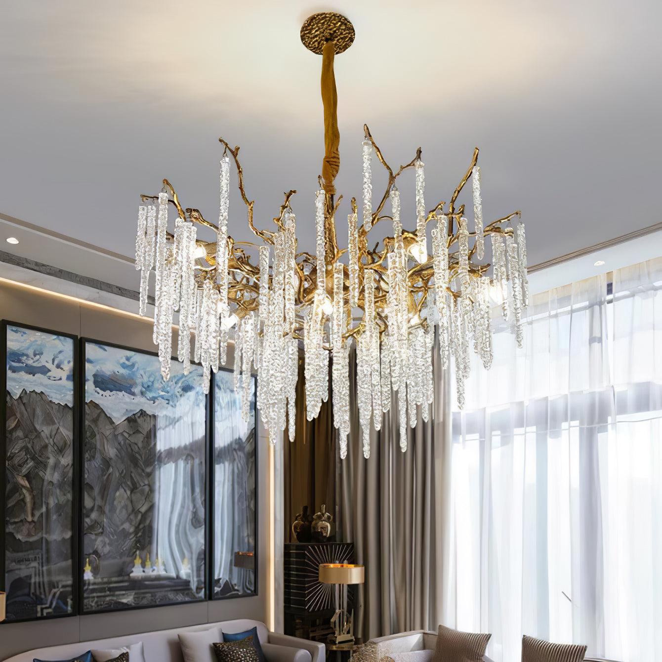Crystal Icicles Brass Chandelier