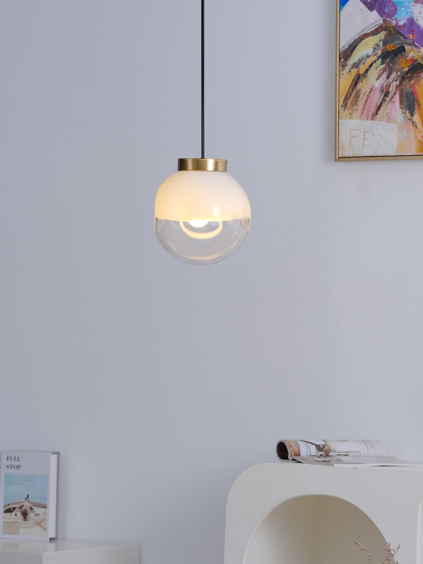 Ecar Gold Pendant Lamp with White Sphere