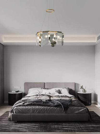Elegant Brass Chandelier with Smoke Gray Shade