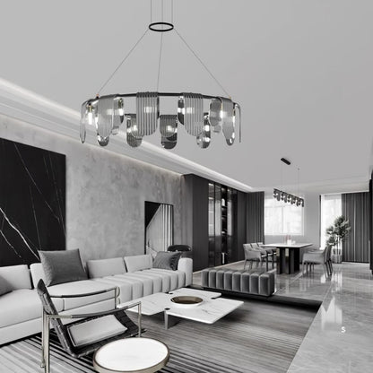 Elegant Brass Chandelier with Smoke Gray Shade
