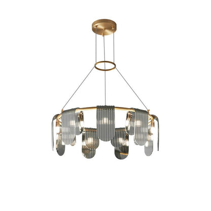 Elegant Brass Chandelier with Smoke Gray Shade