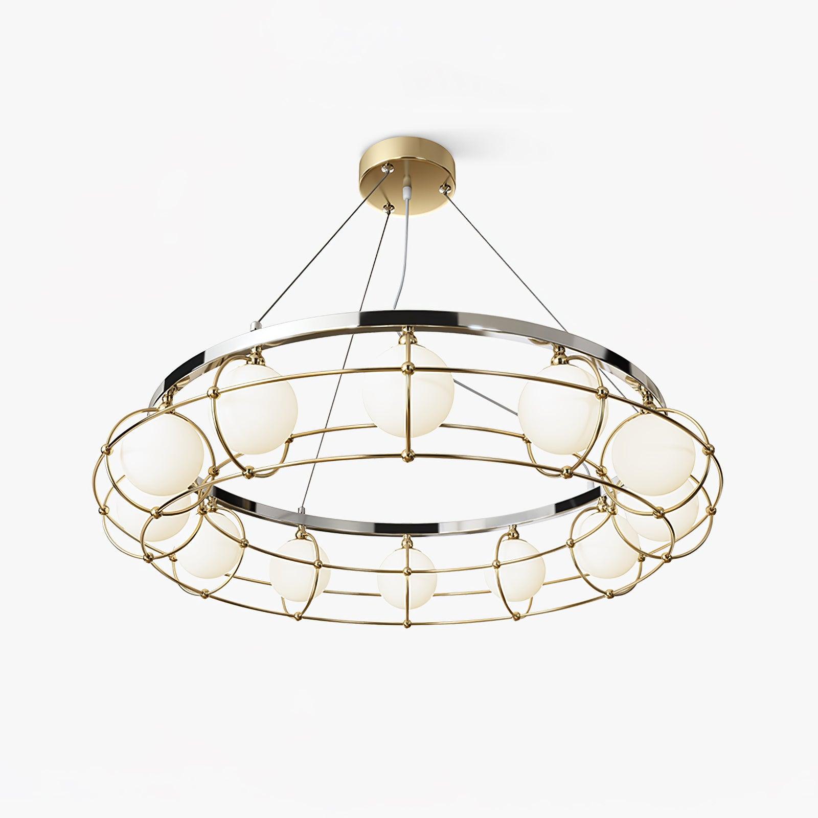 Modern Round Chandelier with White Glass Shade