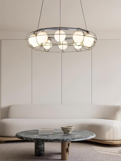 Modern Round Chandelier with White Glass Shade
