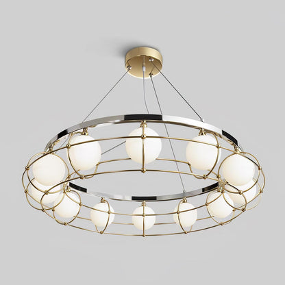 Modern Round Chandelier with White Glass Shade