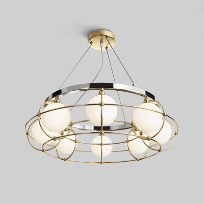 Modern Round Chandelier with White Glass Shade