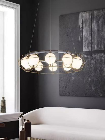 Modern Round Chandelier with White Glass Shade