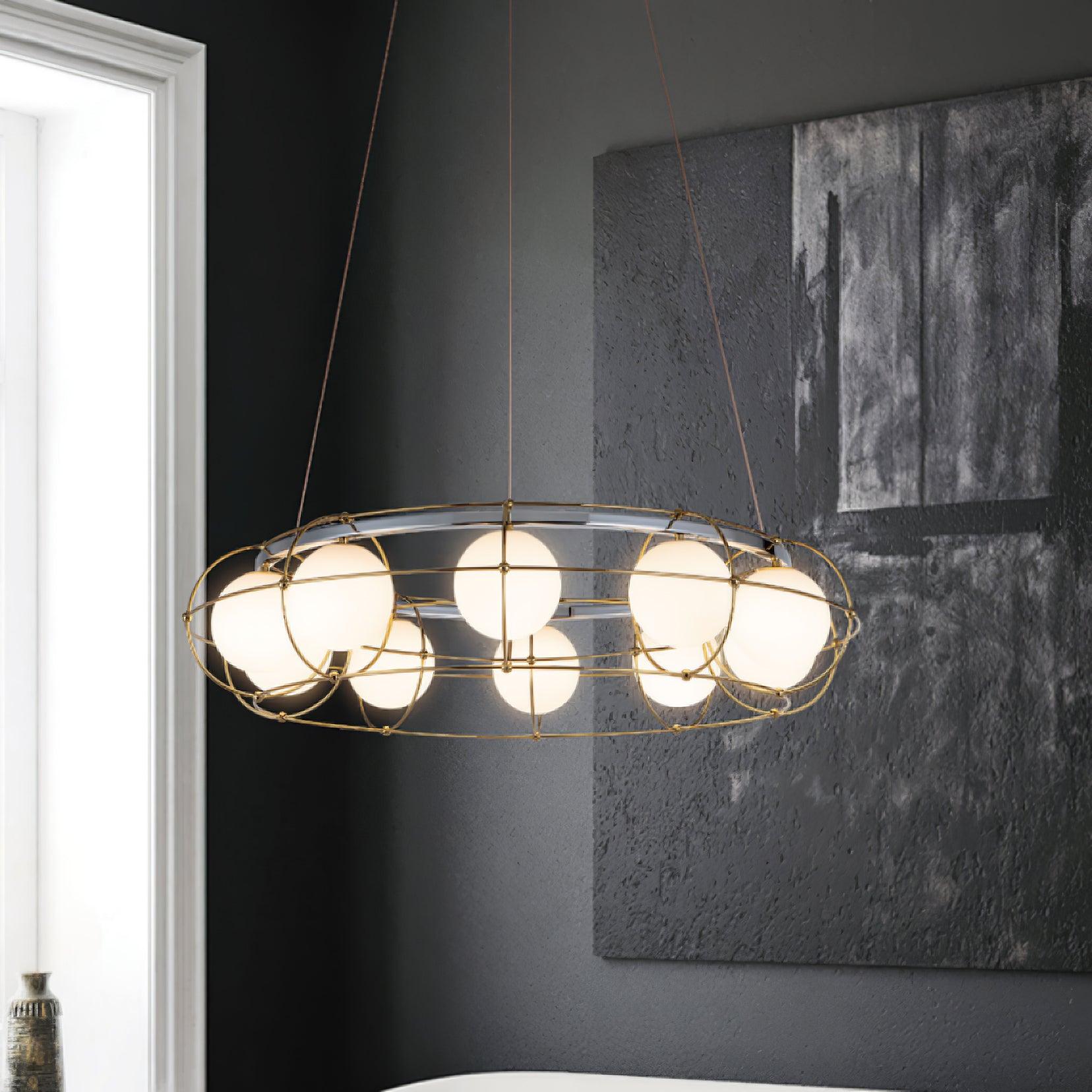Modern Round Chandelier with White Glass Shade