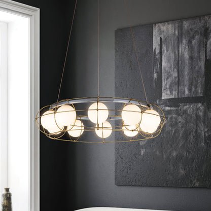 Modern Round Chandelier with White Glass Shade