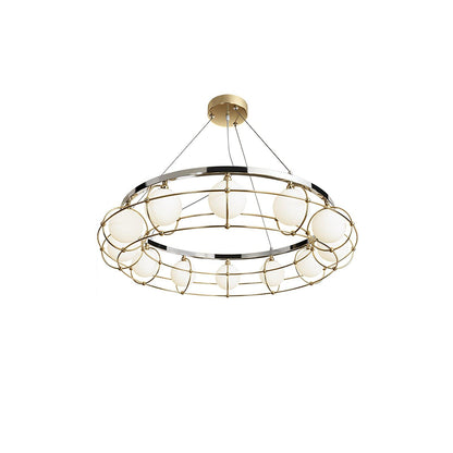 Modern Round Chandelier with White Glass Shade