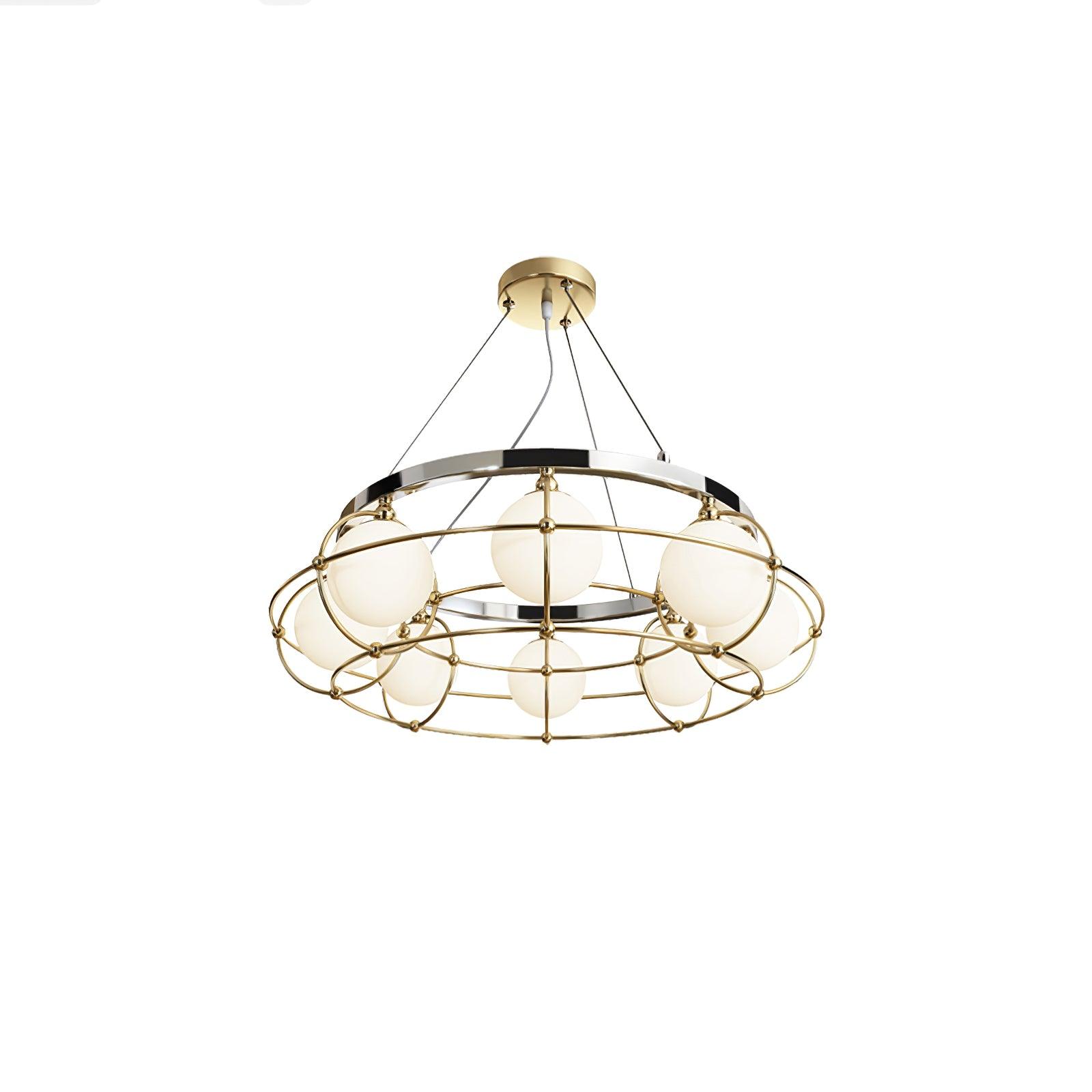 Modern Round Chandelier with White Glass Shade