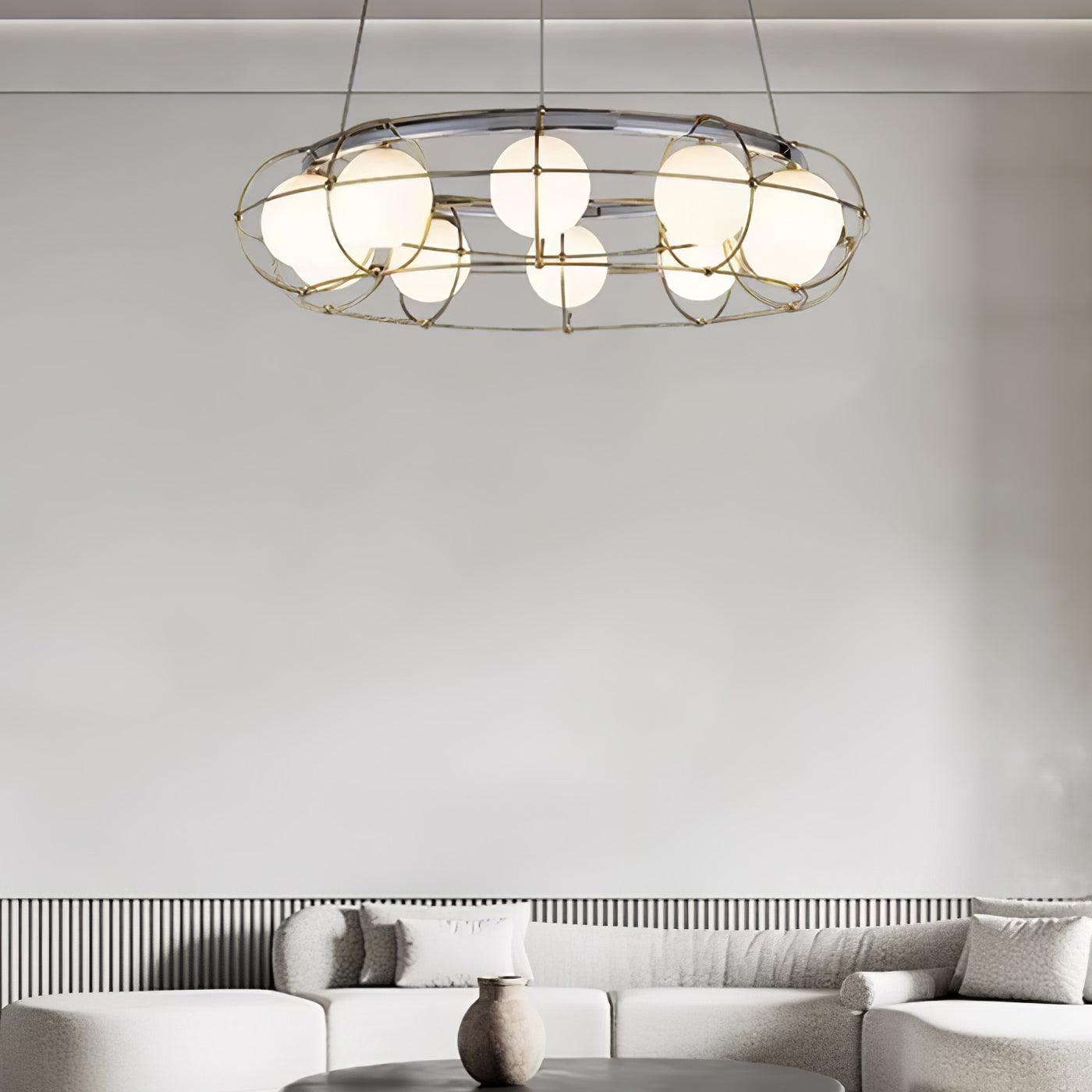 Modern Round Chandelier with White Glass Shade