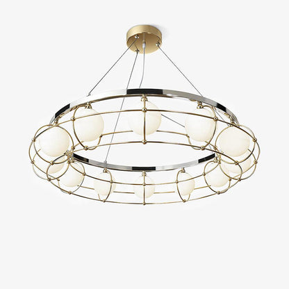 Modern Round Chandelier with White Glass Shade