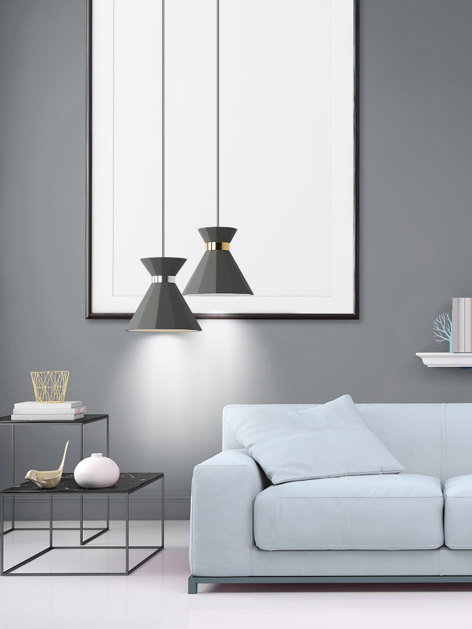 Cement Pendant Light with Grey and Gold Accents