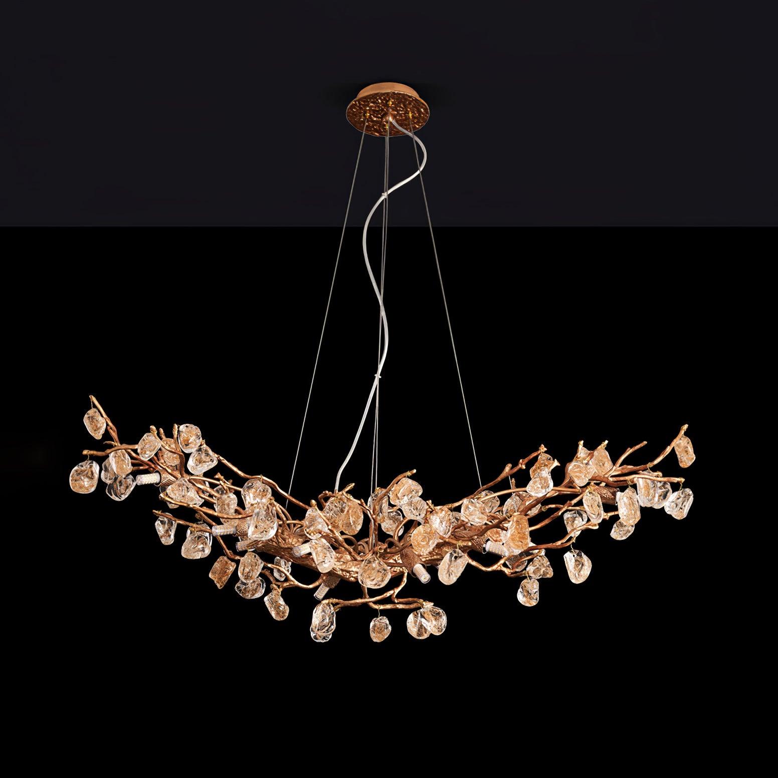 Amber Stone Crystal Brass Chandelier