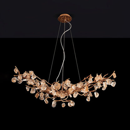 Amber Stone Crystal Brass Chandelier
