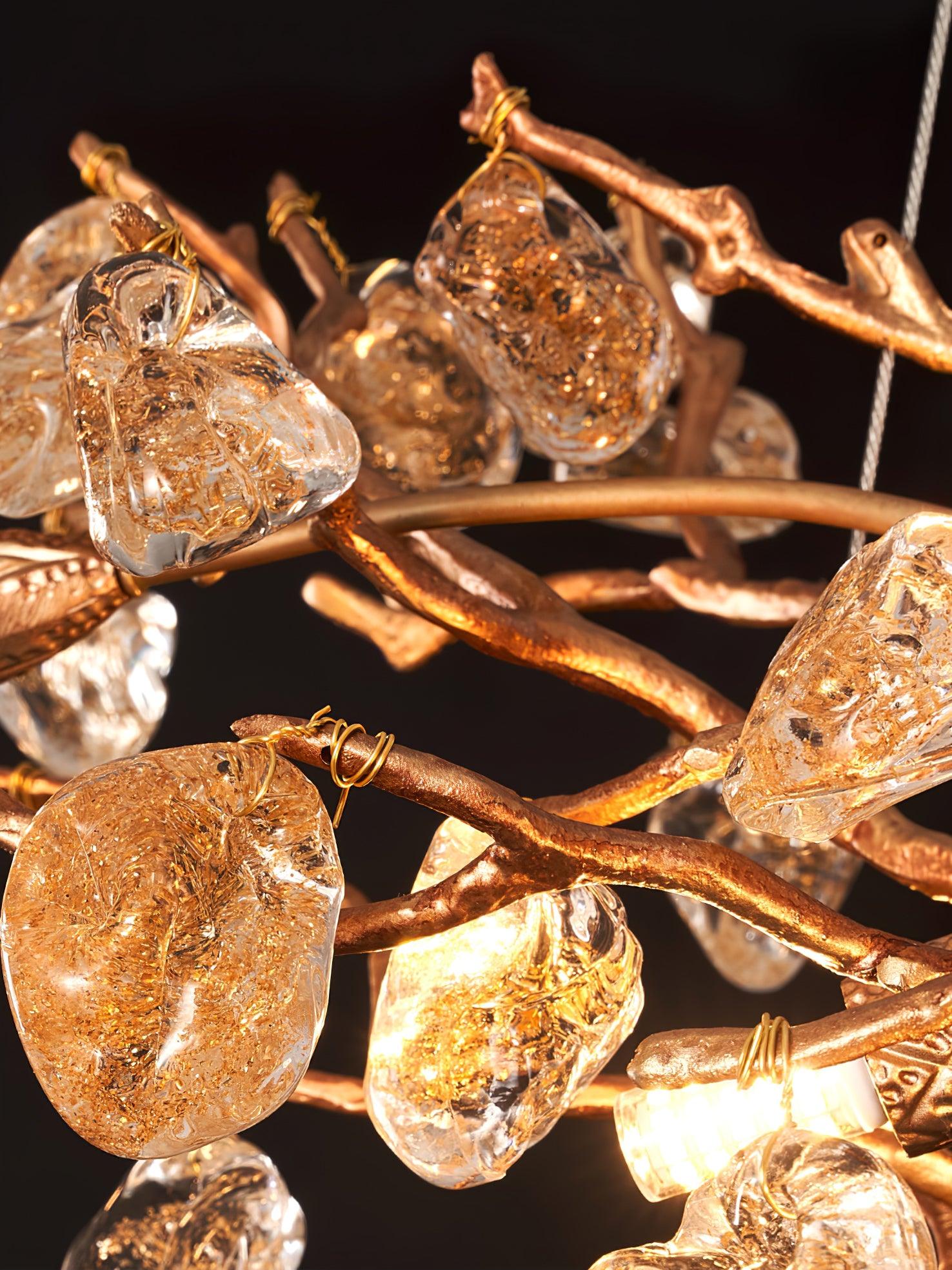 Amber Stone Crystal Brass Chandelier