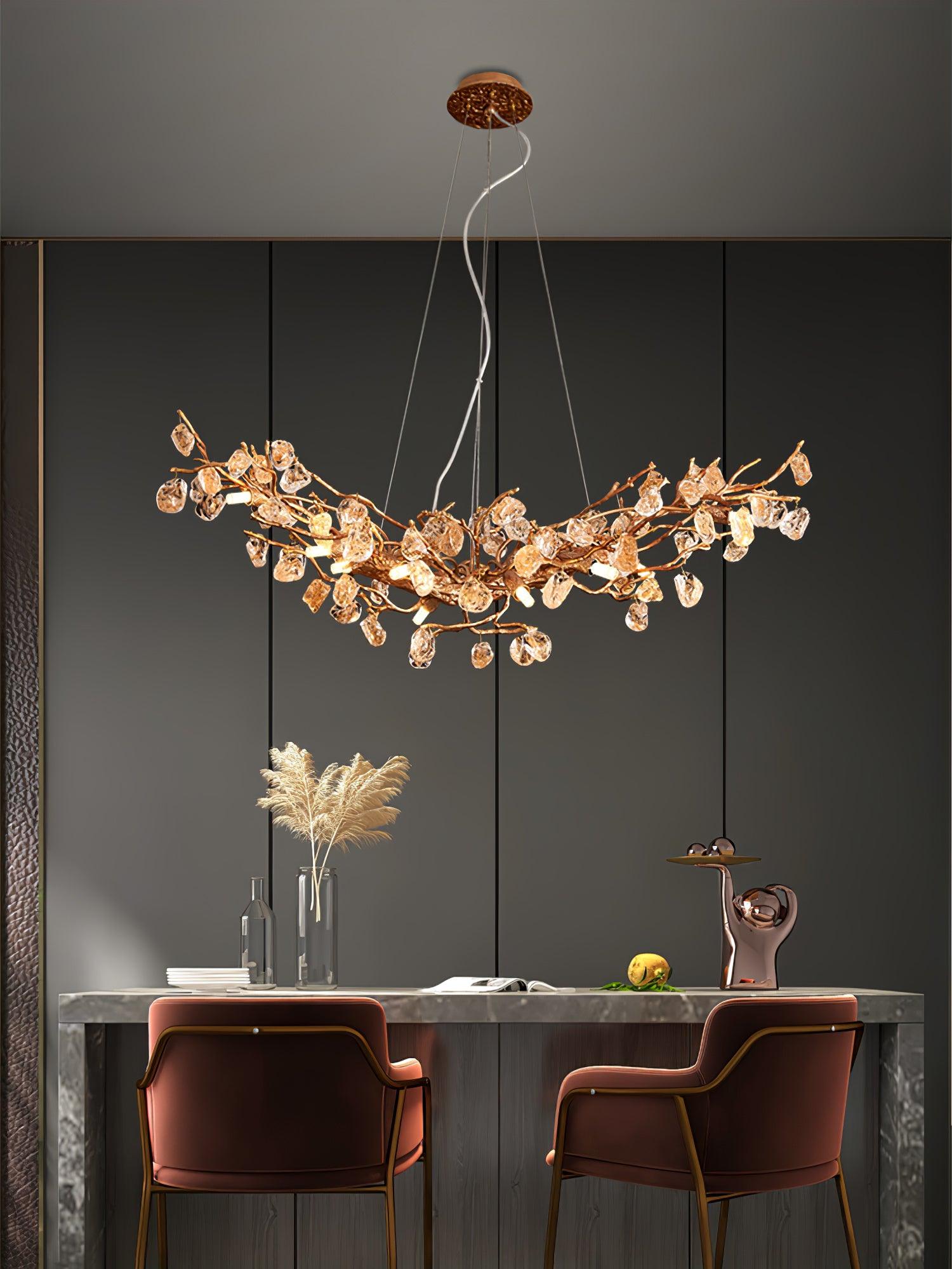 Amber Stone Crystal Brass Chandelier