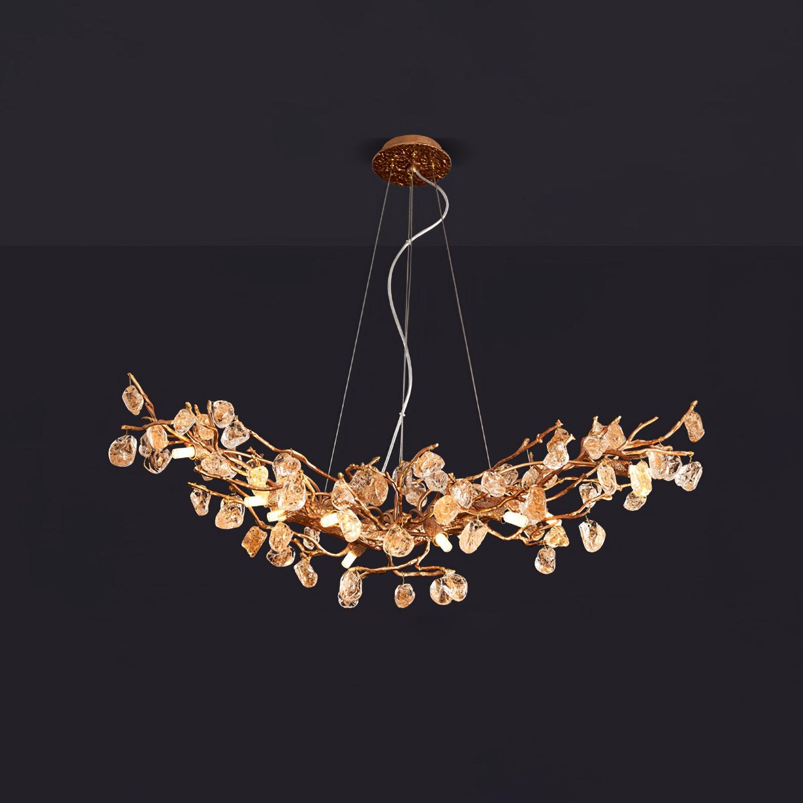 Amber Stone Crystal Brass Chandelier