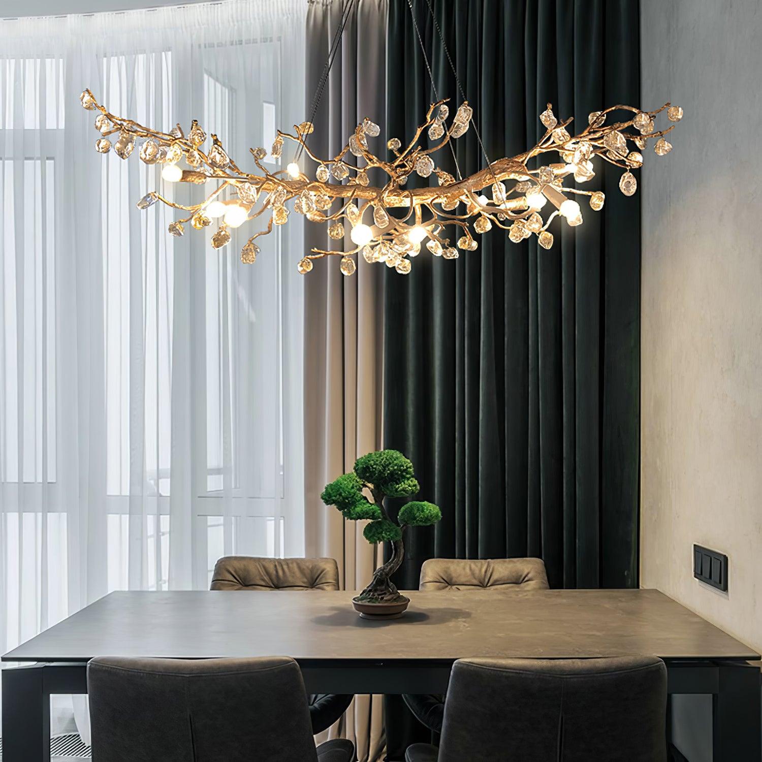 Amber Stone Crystal Brass Chandelier