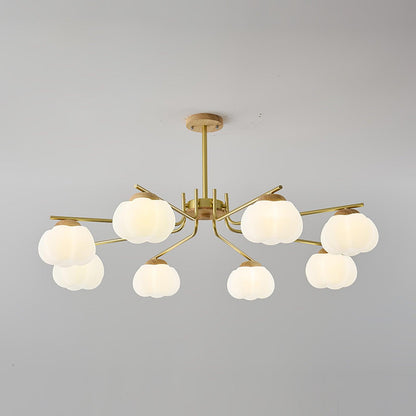 Gold Metal & White PE Lampshade Chandelier