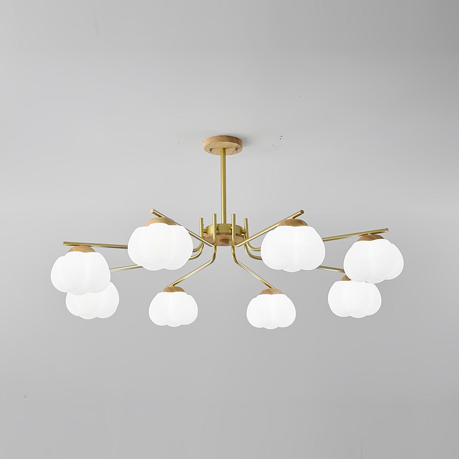 Gold Metal & White PE Lampshade Chandelier