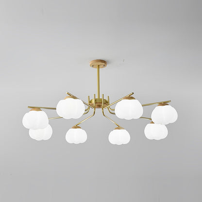Gold Metal & White PE Lampshade Chandelier