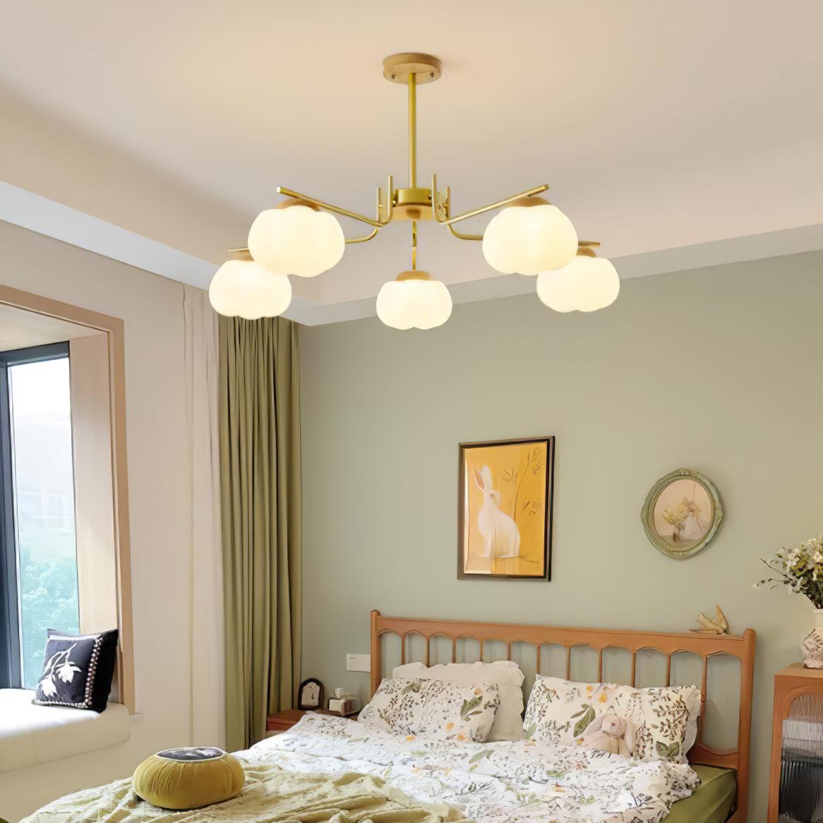 Gold Metal & White PE Lampshade Chandelier