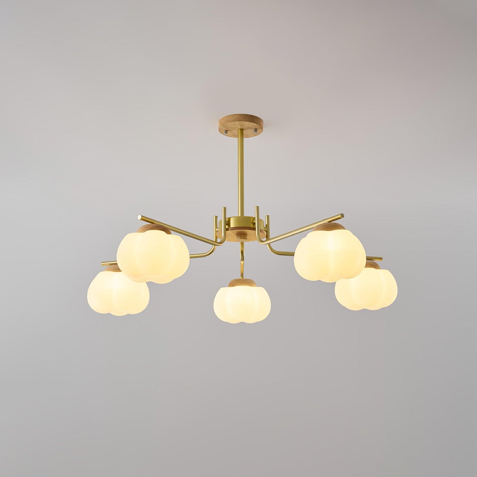 Gold Metal & White PE Lampshade Chandelier