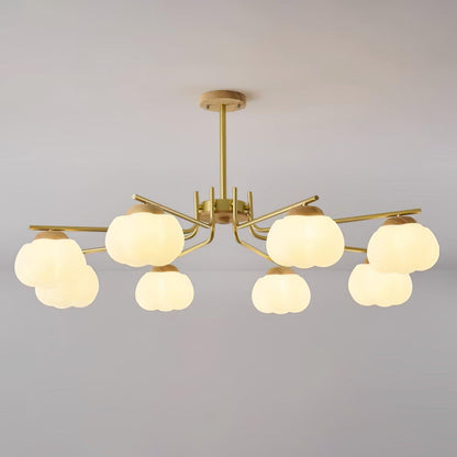 Gold Metal & White PE Lampshade Chandelier