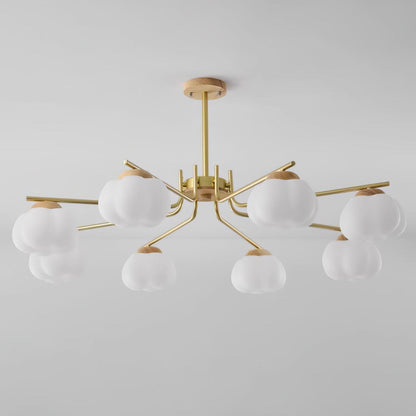 Gold Metal & White PE Lampshade Chandelier