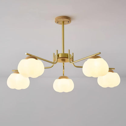 Gold Metal & White PE Lampshade Chandelier