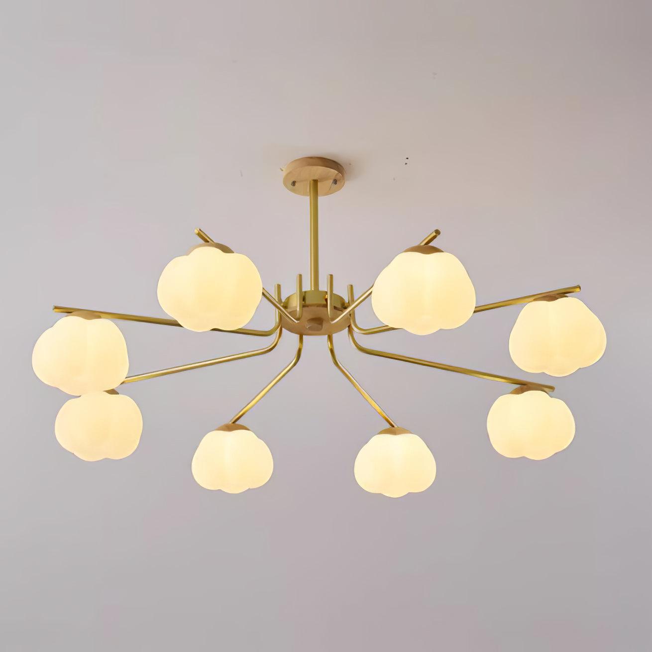 Gold Metal & White PE Lampshade Chandelier