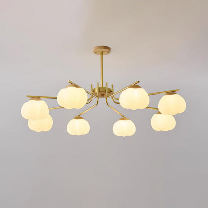 Gold Metal & White PE Lampshade Chandelier