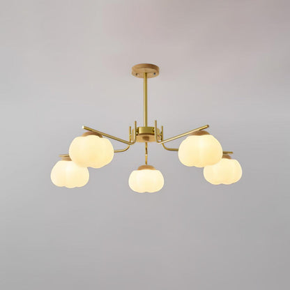 Gold Metal & White PE Lampshade Chandelier