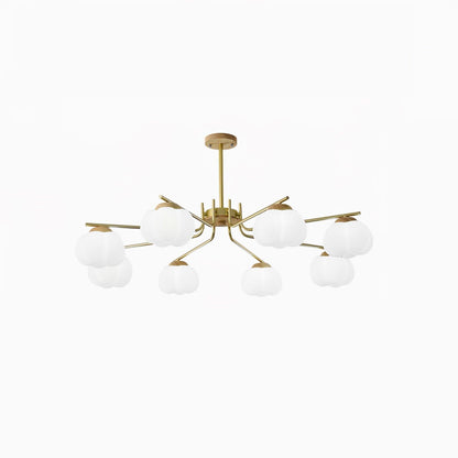 Gold Metal & White PE Lampshade Chandelier