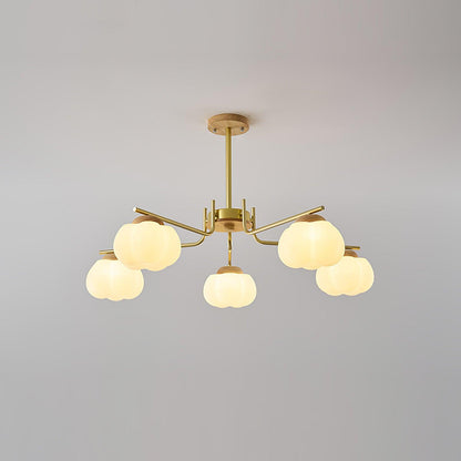 Gold Metal & White PE Lampshade Chandelier