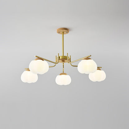 Gold Metal & White PE Lampshade Chandelier