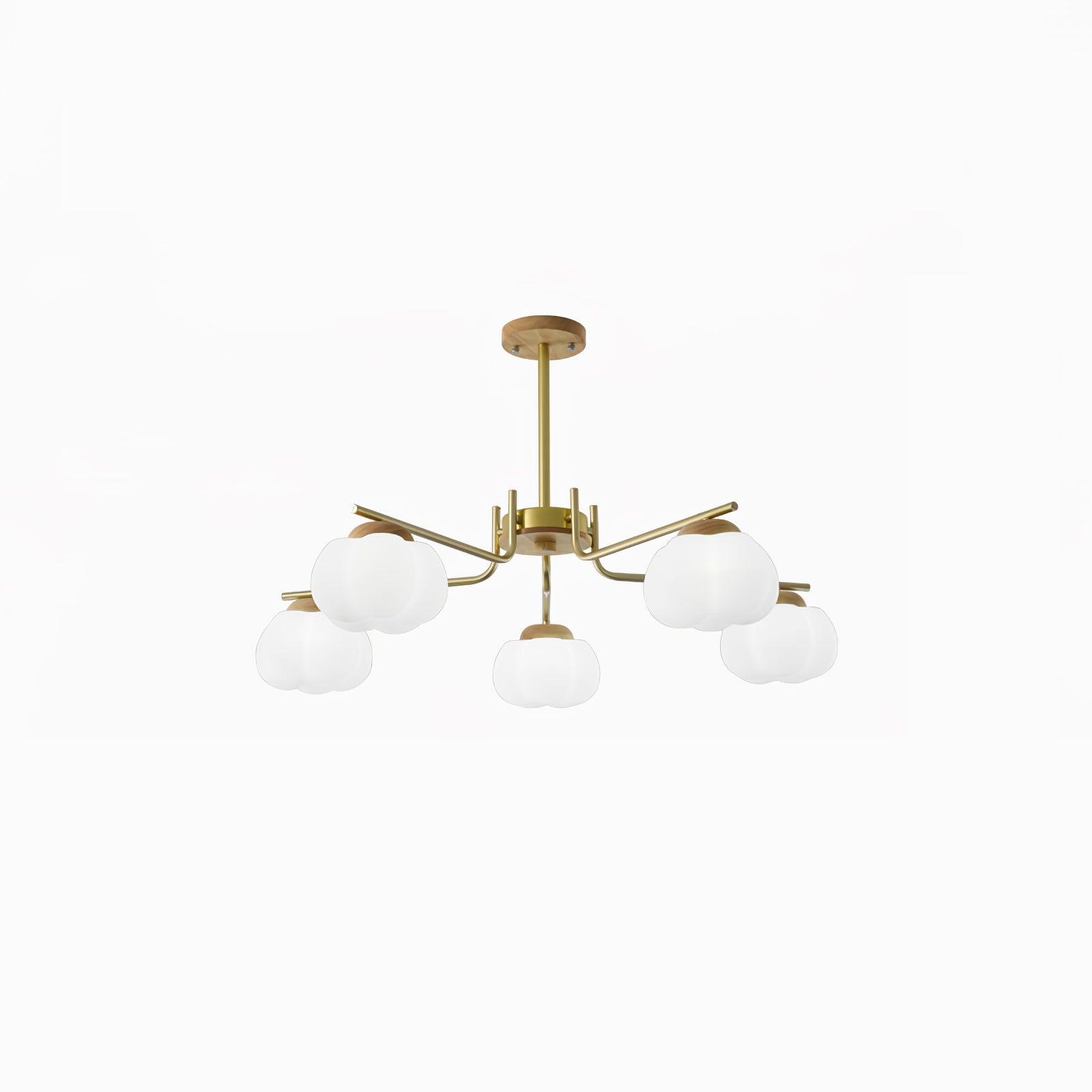 Gold Metal & White PE Lampshade Chandelier