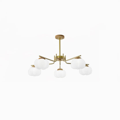 Gold Metal & White PE Lampshade Chandelier
